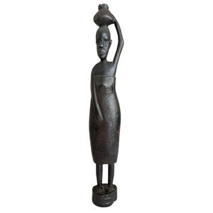 Kenyan/African Genuine Besmo Ebony Wood Woman Carrying Water Sculpture Figure
